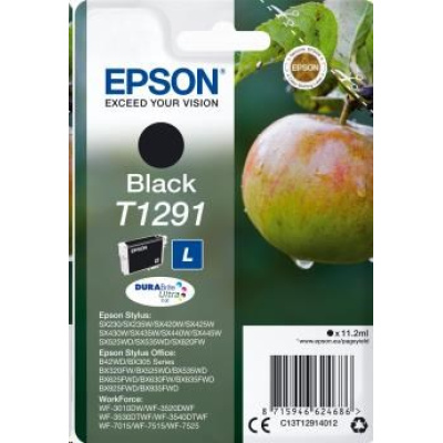 EPSON ink čer Singlepack "Jablko" Black T1291 DURABrite Ultra Ink (11,2 ml)