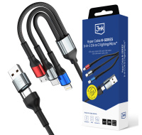 3mk kabel Hyper Cable N-SERIES 6 in 1 C/A to C/Lightning/Micro 1.2m QC 3.0 9V/2A 18W Black