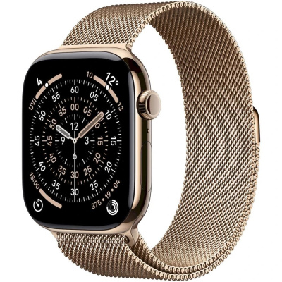 Apple Watch Series 11 GPS + Cellular 46mm Gold Titanium Case with Gold Milanese Loop - S/M