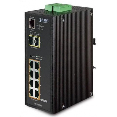 Planet IGS-10020PT PoE switch 8x 1000Base-T, 2x SFP, 802.3af 130W, IP30, -40 až 75°C, SNMP, IGMPv3, IPv6