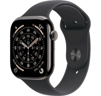 Apple Watch Series 11 GPS + Cellular 46mm Slate Titanium Case with Black Sport Band - S/M