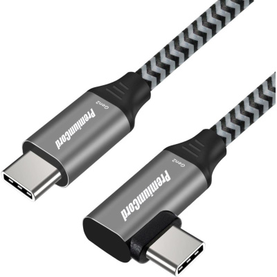 PREMIUMCORD Zahnutý kabel USB-C (USB 3.2 Gen 2, 3A, 60W, 20Gbit/s), hliníkové krytky konektorů, 2m