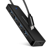BAZAR - AXAGON HUE-C1C, 4x USB 5Gbps TRAVEL hub, USB-C napájecí konektor, kabel USB-C 19cm - Po opravě