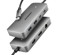 AXAGON HMC-CUB83X2, USB 10Gbps hub, 2x USB-A, USB-C, HDMI & DP 4k/144Hz, RJ-45 GLAN, PD 100W, kabel USB-C 15cm