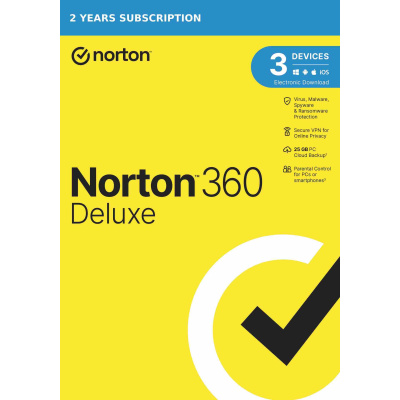 NORTON 360 DELUXE 25GB +VPN 1 uživatel pro 3 zařízení na 2 roky ESD