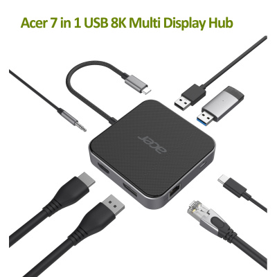 ACER  7in1 USB4 8K Multi Display hub: 1 x HDMI + 1 DP + 2 x USB3.2 + 1 x USB C + 1 x RJ45 + 1 x 3.5mm audio port