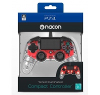 Nacon Wired Compact Controller - ovladač pro PlayStation 4 - průhledný červený