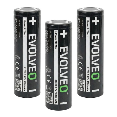 EVOLVEO LiPower 217 Max 5000 – Li-ion baterie 21700 (3.7 V / 5000 mAh) 3 ks