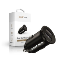 RhinoTech LITE MINI kovový duální USB-A nabíjecí adaptér do auta 24W černá
