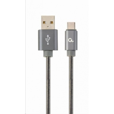 GEMBIRD Kabel USB 2.0 AM na Type-C kabel (AM/CM), 2m, metalická spirála, šedý, blister, PREMIUM QUALITY
