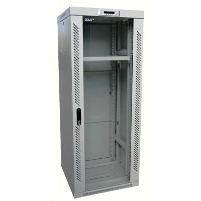 LEXI-Net 19" stojanový rozvaděč 18U 600x600 rozebiratelný, ventilační jednotka, termostat, kolečka, 600kg, sklo, šedý