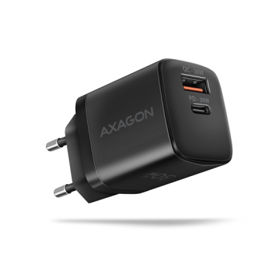 AXAGON ACU-PQ30 Sil nabíječka do sítě 30W, 2x port (USB-A + USB-C), PD3.0/PPS/QC4+/SFC/AFC/Apple, černá