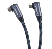 PremiumCord USB-C 2x zahnutý kabel ( USB 3.2 GEN 2x2, 5A, 100W, 20Gbit/s ) bavlněný oplet, délka: 1m