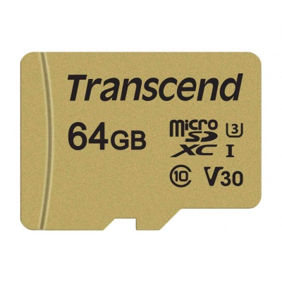 TRANSCEND MicroSDXC karta 64GB 500S, UHS-I U3 V30 + adaptér