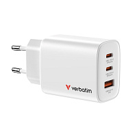 VERBATIM GaN Nabíječka Essentials 65W, 2xUSB-C, 1xUSB-A, bílá